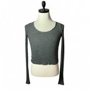 Brandy Melville Gray Ribbed Knit‎ Long Sleeve Crop Top Basic